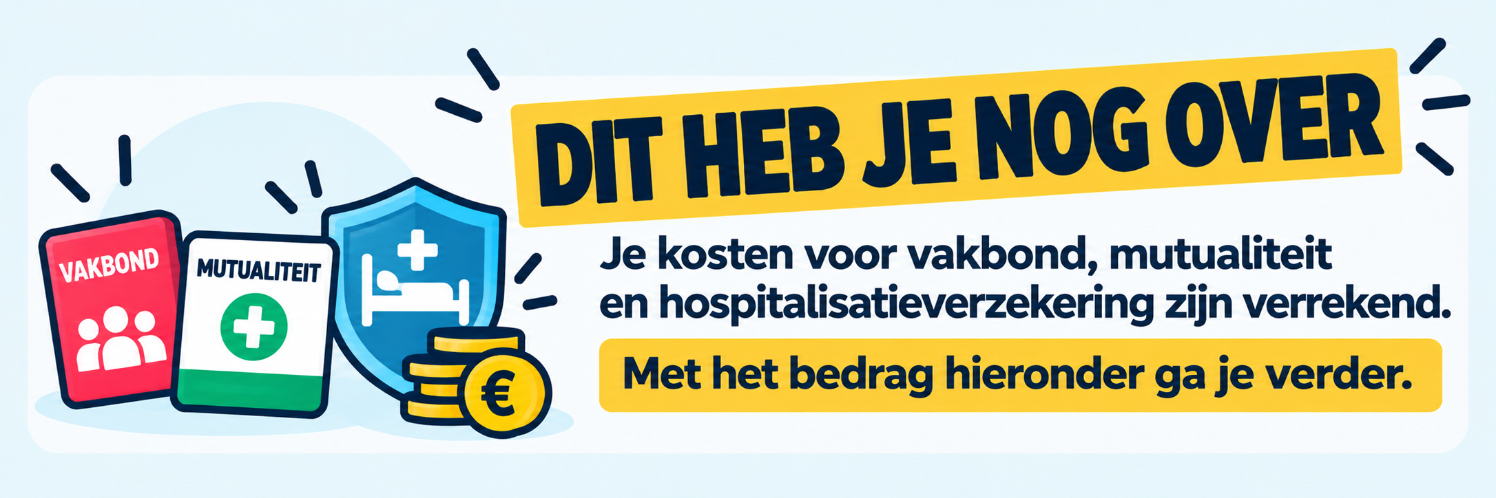 Dit heb je nog over. Je kosten voor vakbond, mutualiteit en hospitalisatieverzekering zijn verrekend.
