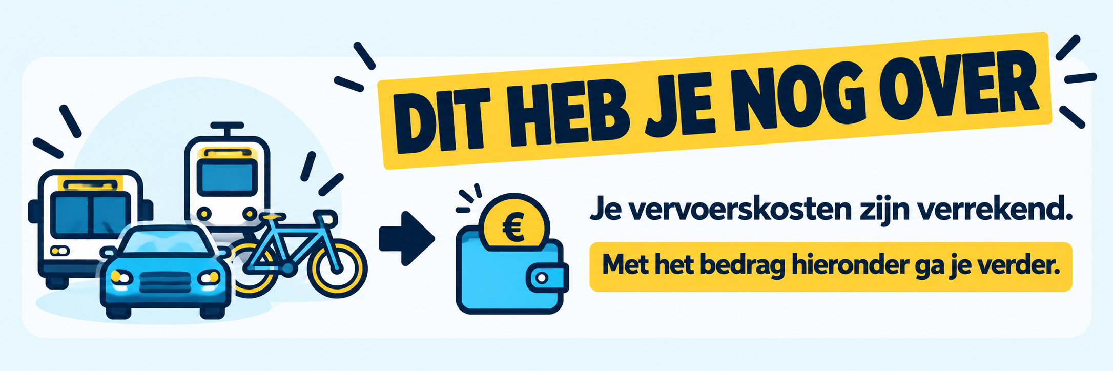 Dit heb je nog over. Je vervoerskosten zijn verrekend. Met het bedrag hieronder ga je verder.